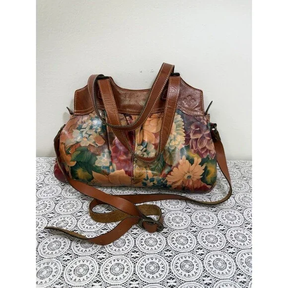 PATRICIA NASH LRG SATCHEL SHOULDER HANDBAG FLORAL PRINT ITALIAN LEATHER DUST BAG - Picture 1 of 15